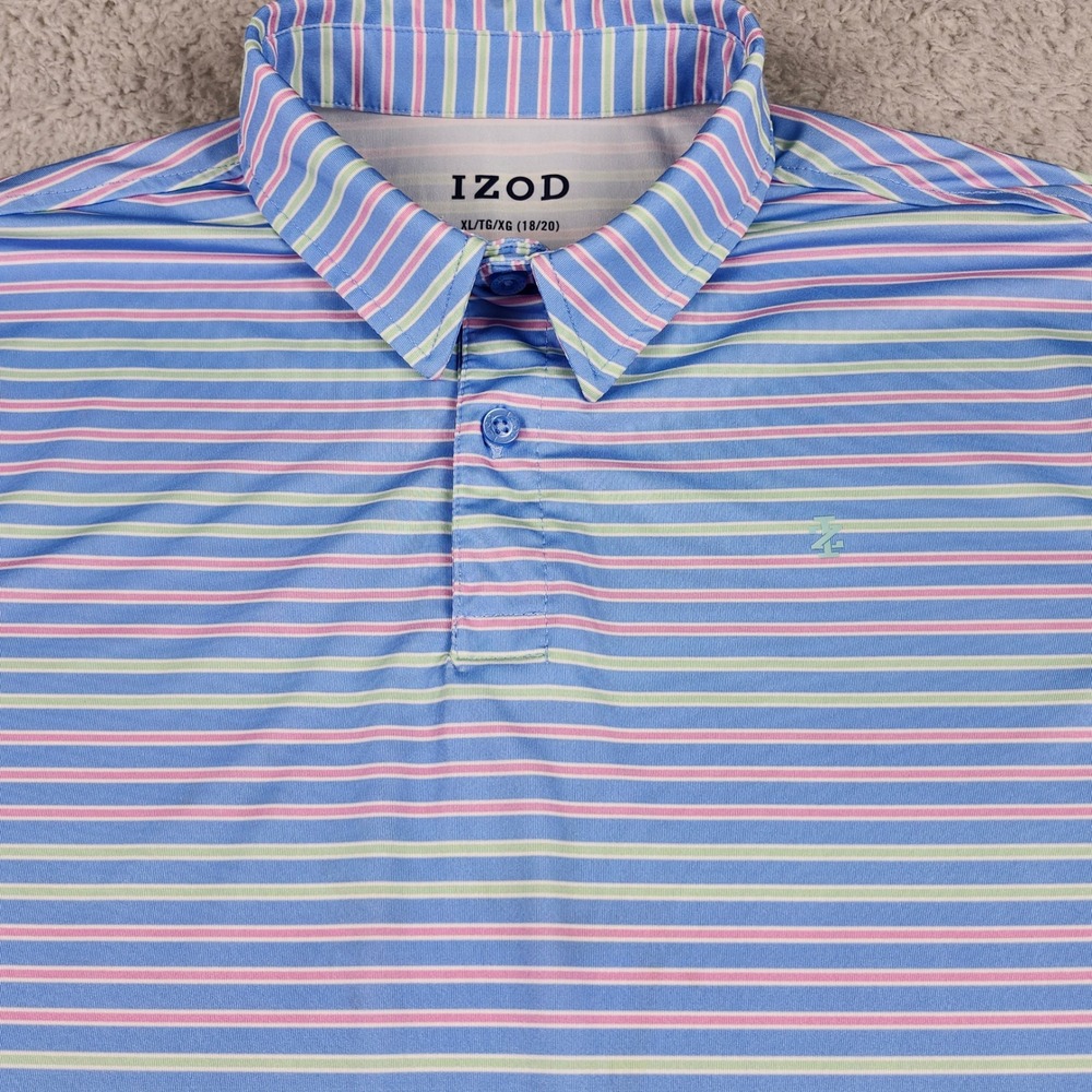 IZOD Polo Shirt Boys XL Blue Striped Short Sleeve Performance Golf Top IZSHB4KF - Picture 4 of 11